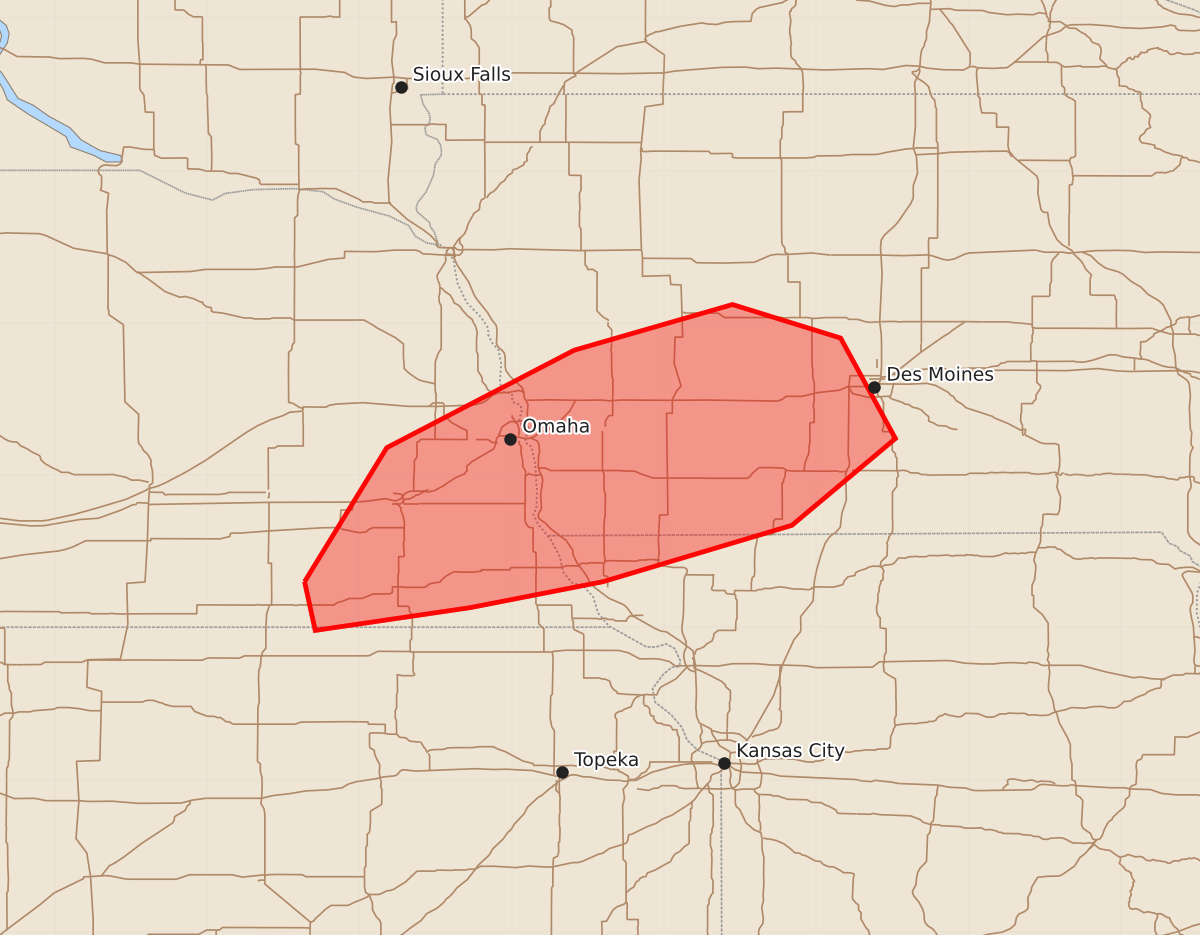 Risk area map for Mesoscale Discussion 2295