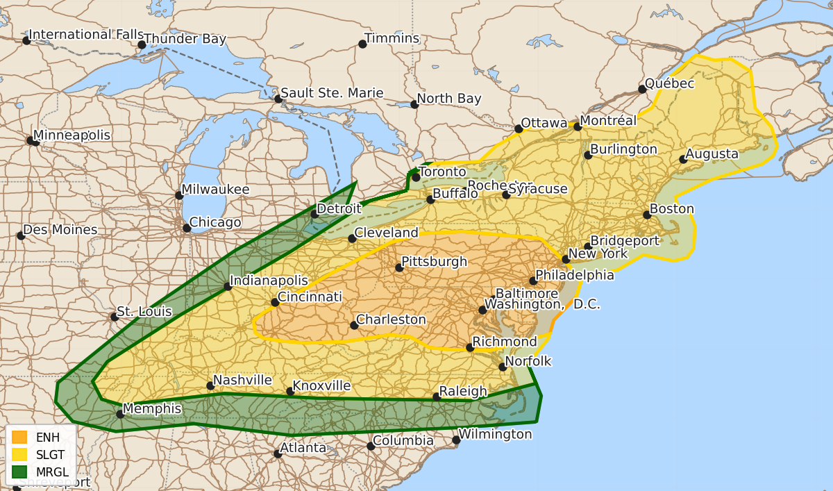 Risk area map for Day 1 Convective Outlook