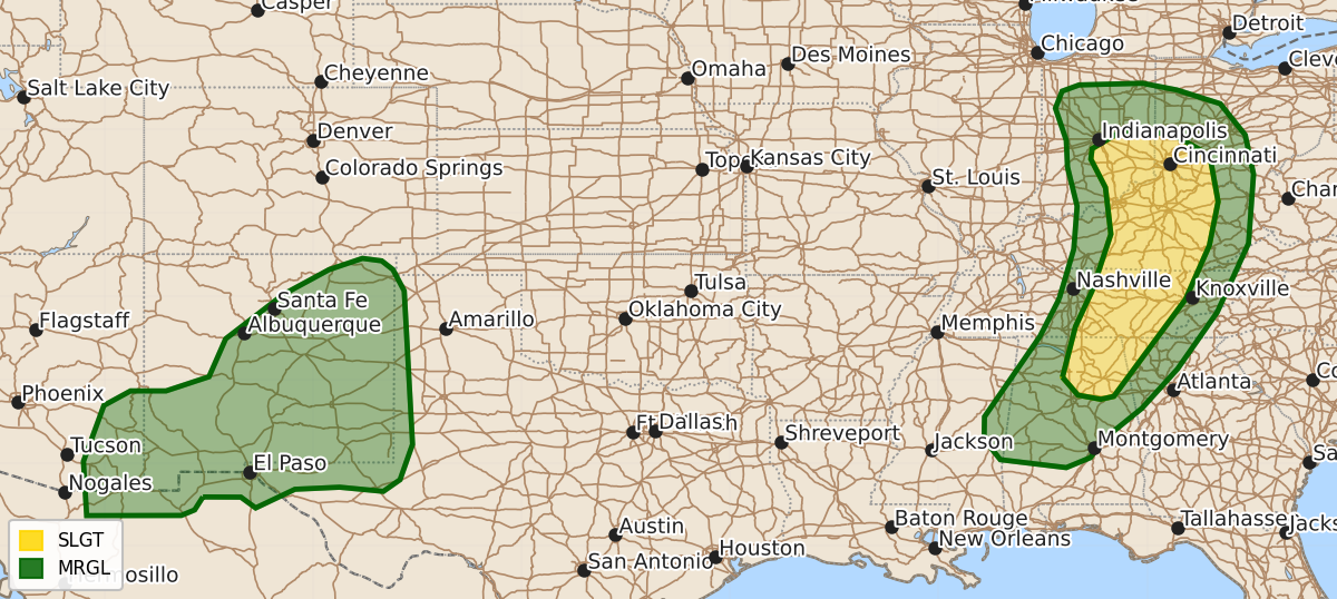 Risk area map for Day 1 Convective Outlook