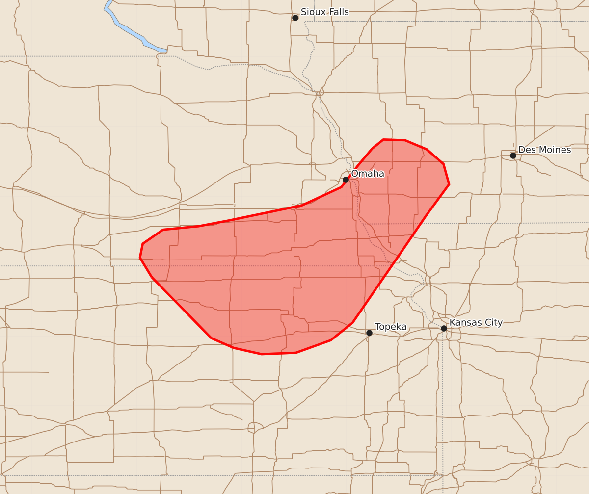 Risk area map for Mesoscale Discussion 1553