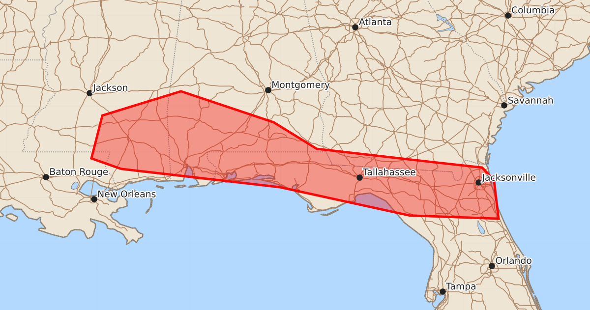 Risk area map for Mesoscale Discussion 2027
