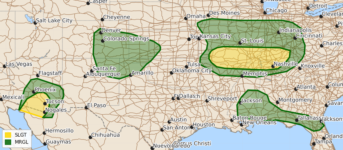 Risk area map for Day 1 Convective Outlook