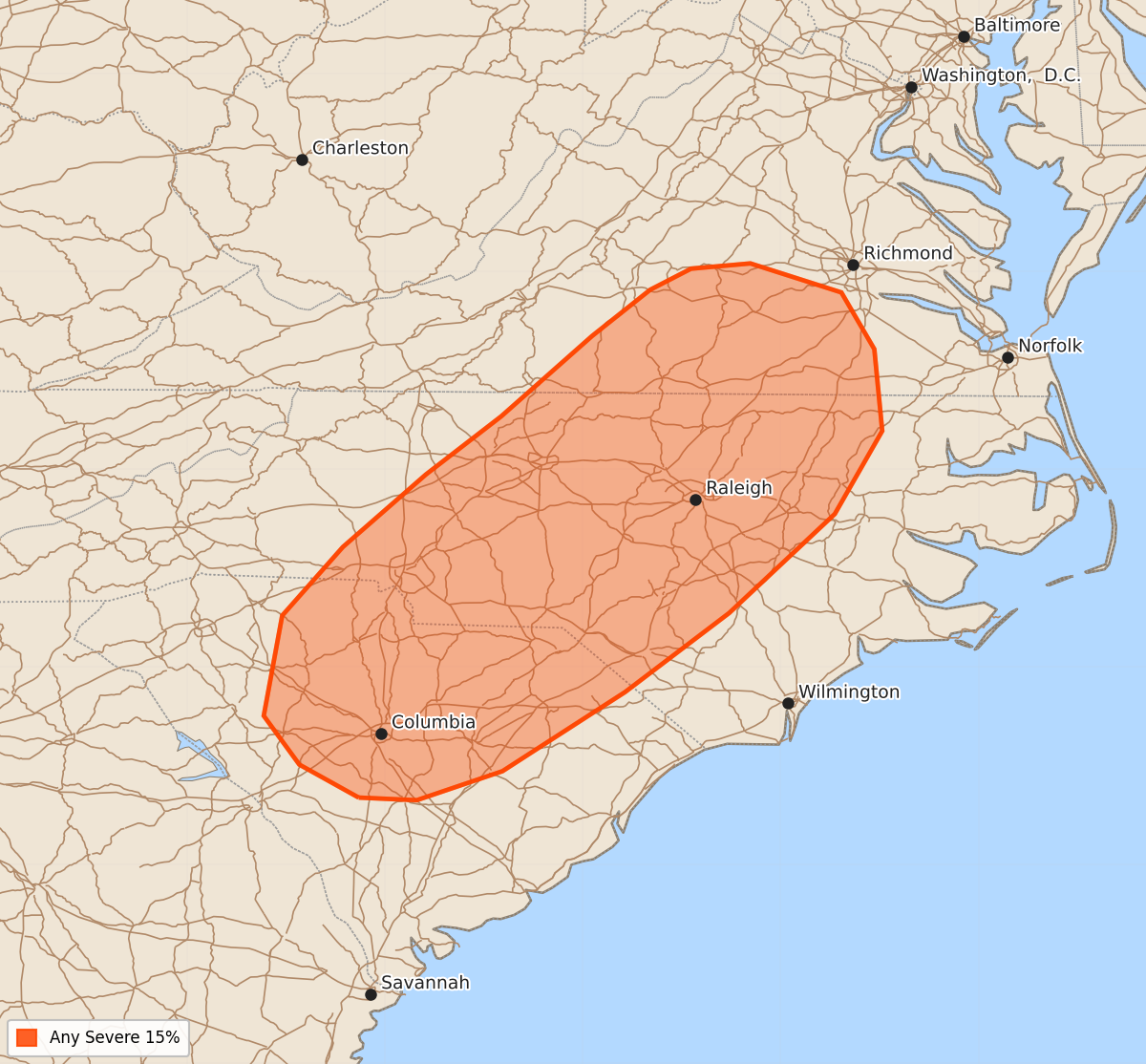 Risk area map for Day 4-8 Convective Outlook