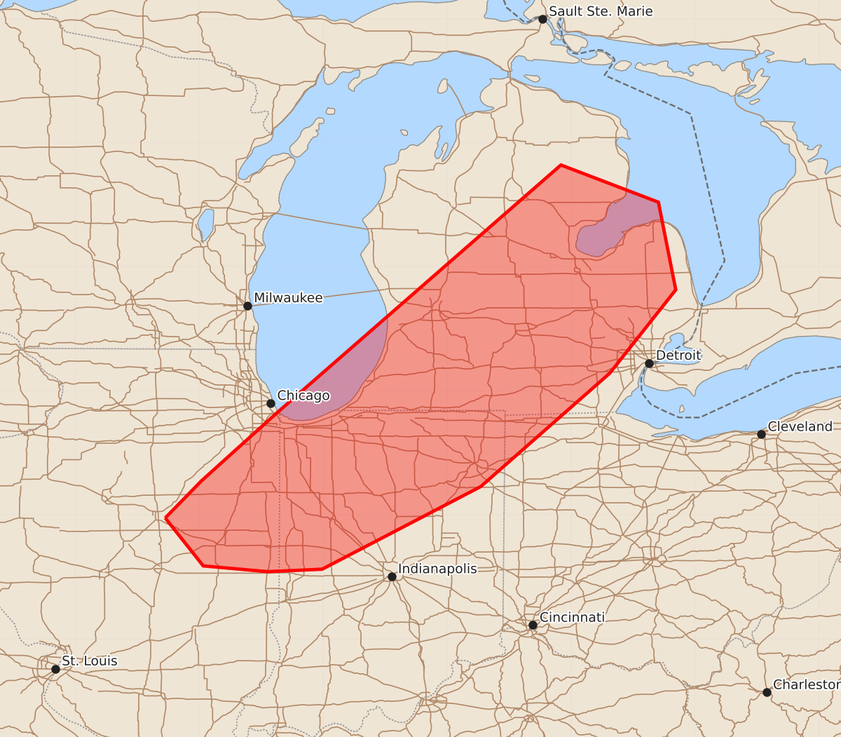 Risk area map for Mesoscale Discussion 1154