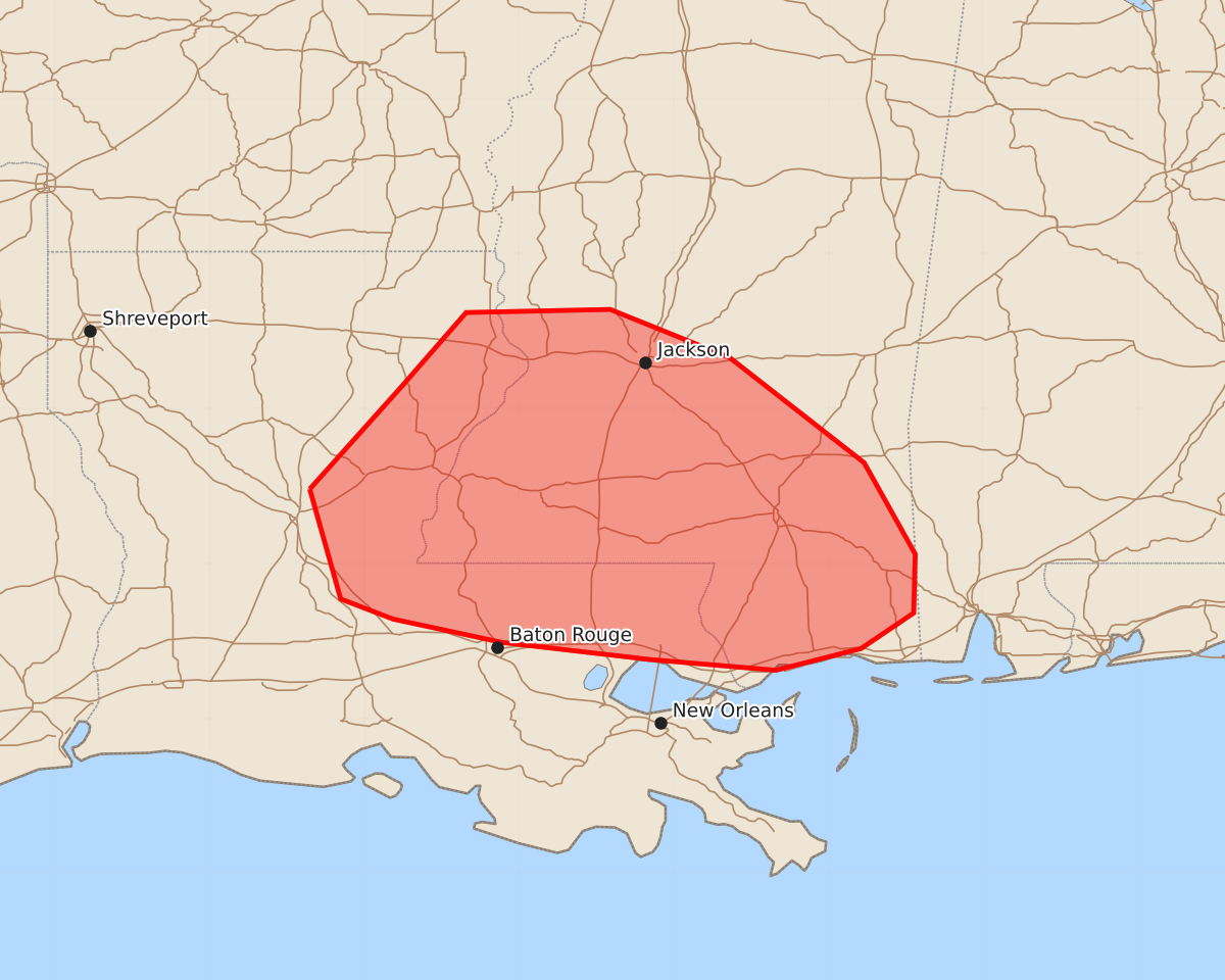 Risk area map for Mesoscale Discussion 1206