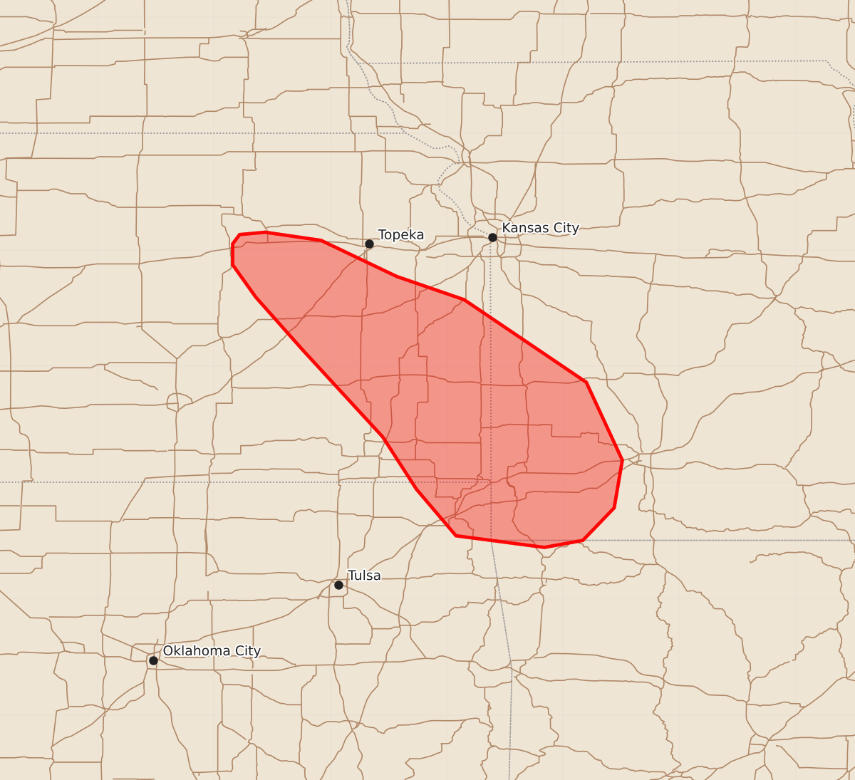 Risk area map for Mesoscale Discussion 2290