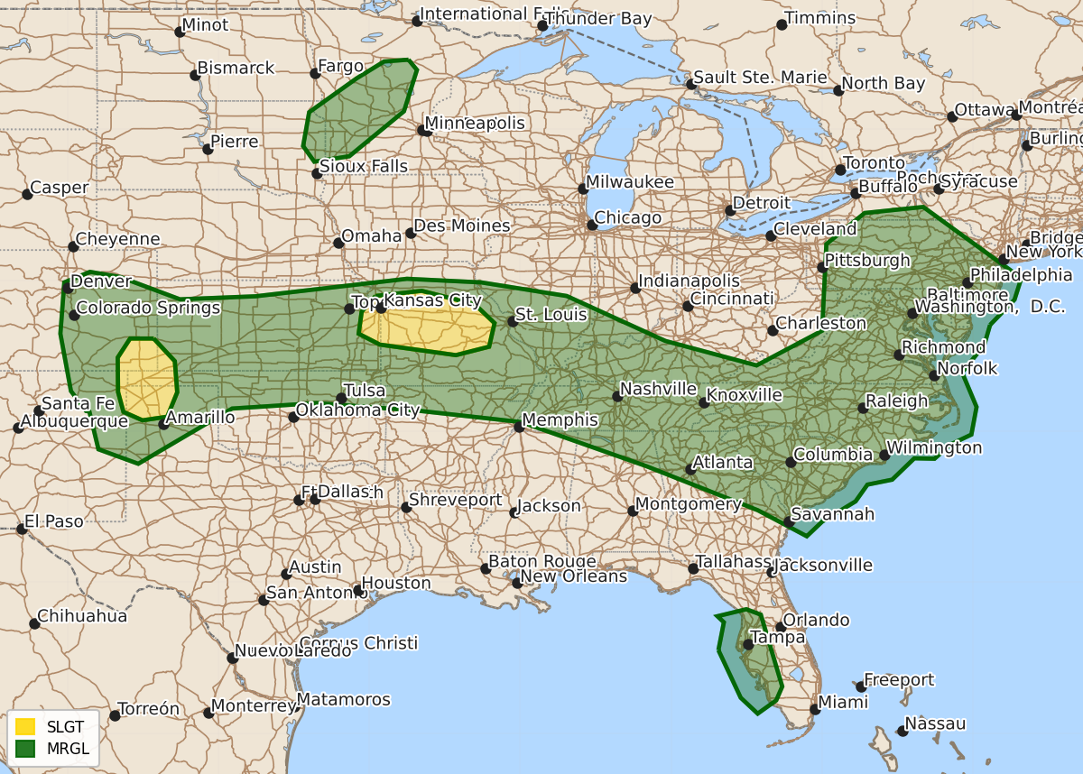Risk area map for Day 2 Convective Outlook