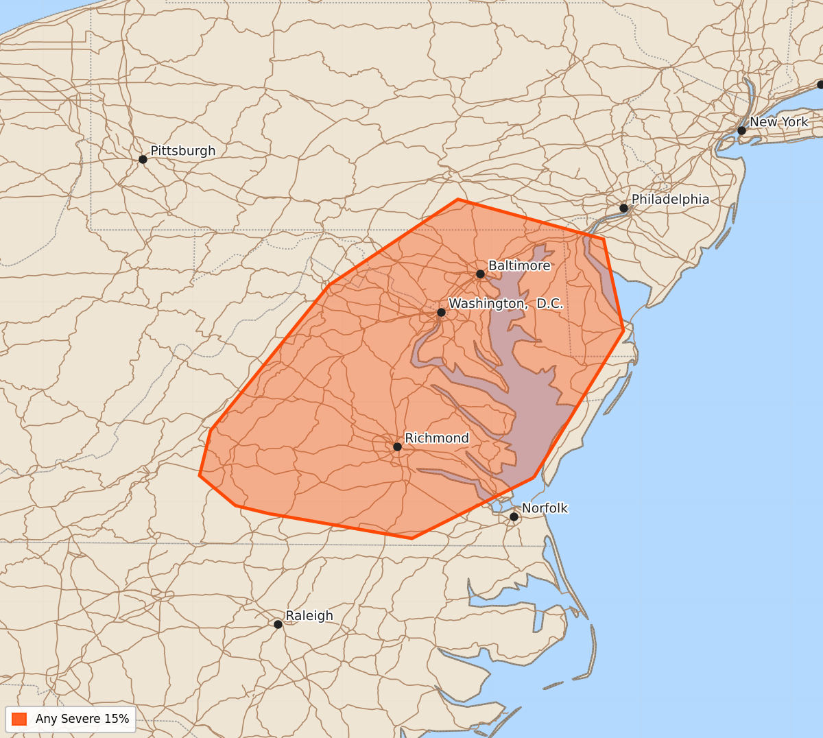 Risk area map for Day 4-8 Convective Outlook