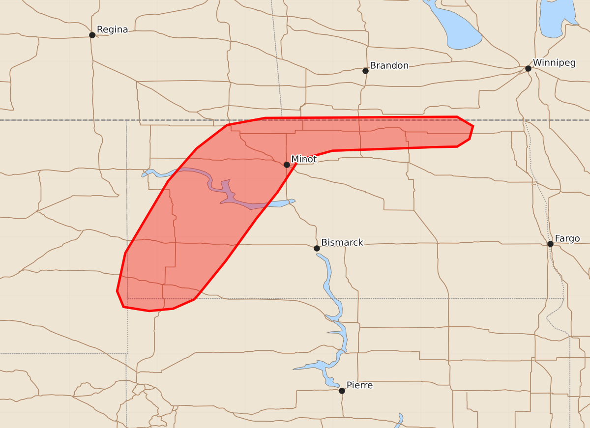Risk area map for Mesoscale Discussion 1516