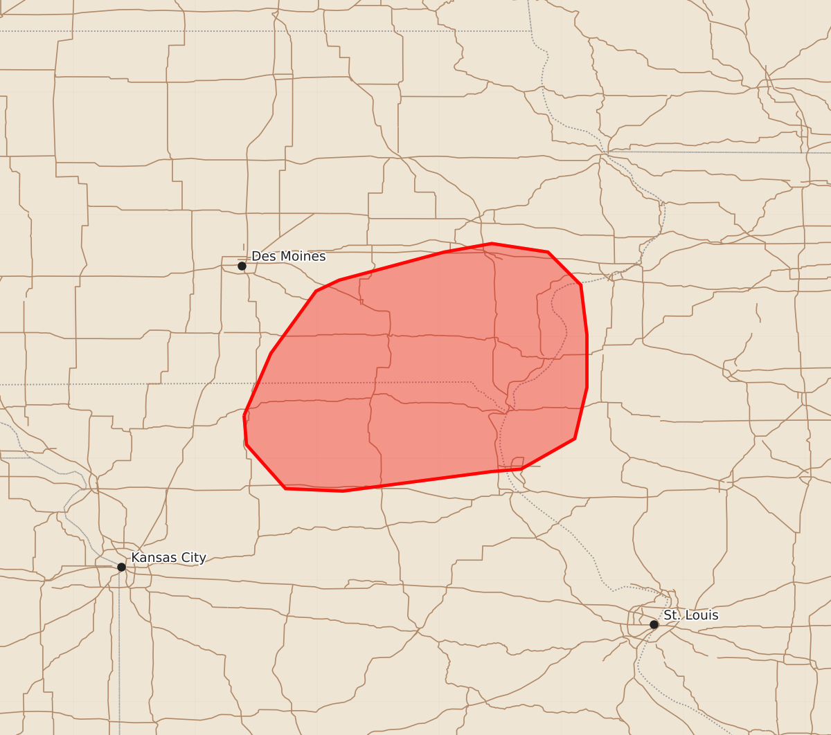 Risk area map for Mesoscale Discussion 1089