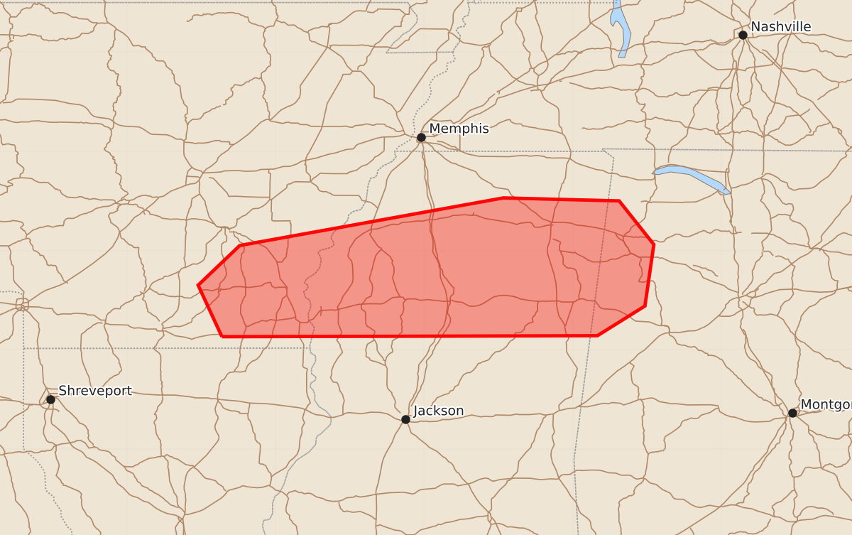 Risk area map for Mesoscale Discussion 2055