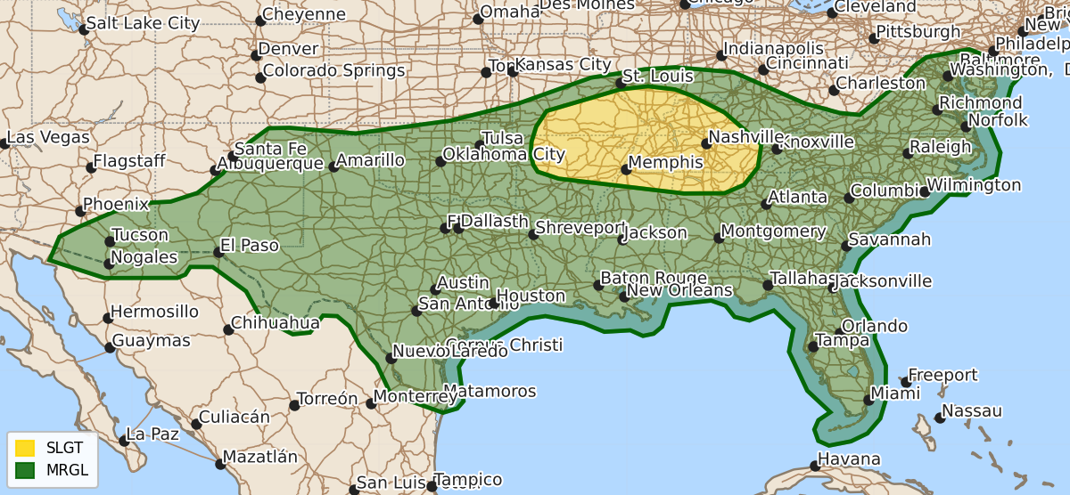 Risk area map for Day 2 Areal Outline