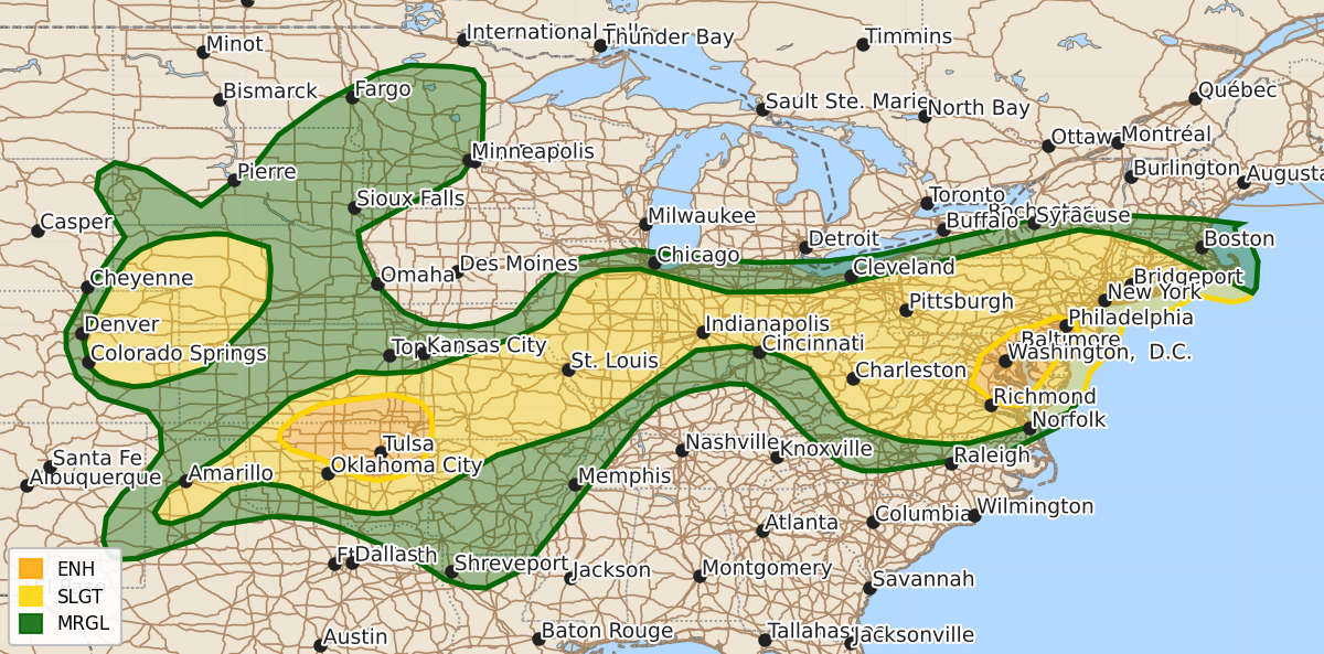 Risk area map for Day 1 Convective Outlook