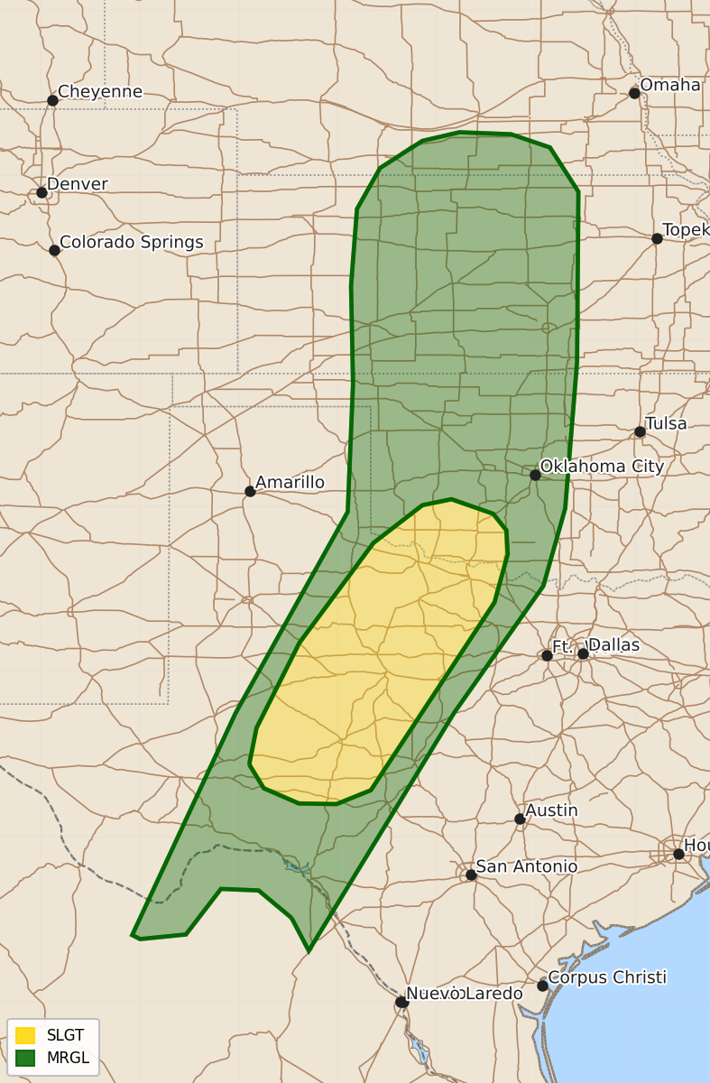 Risk area map for Day 2 Areal Outline
