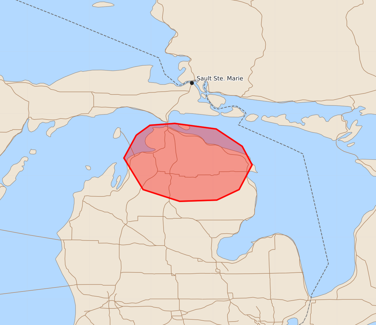 Risk area map for Mesoscale Discussion 1644