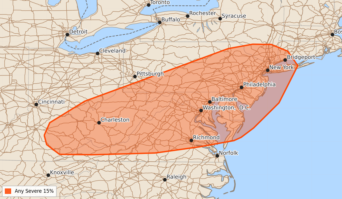 Risk area map for Day 4-8 Convective Outlook