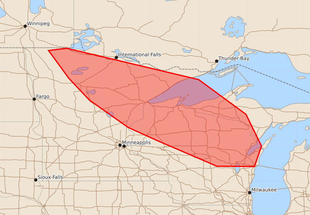Risk area map for Mesoscale Discussion 1755