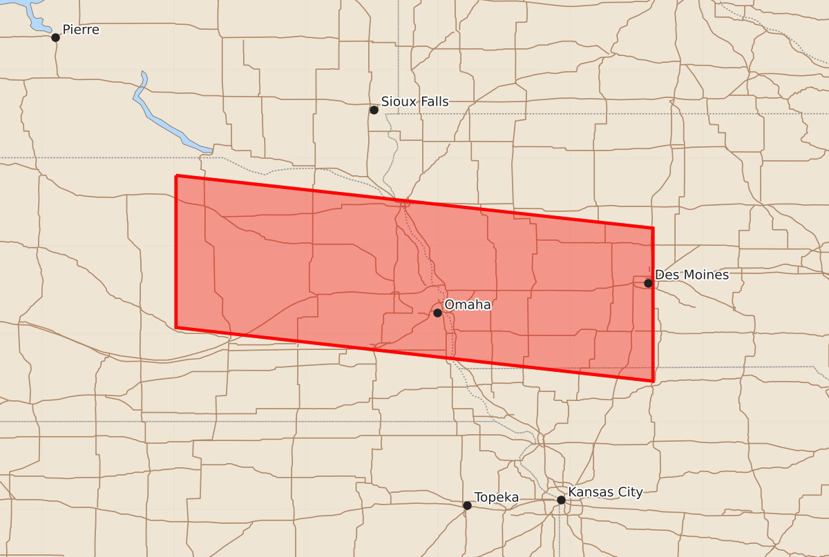 Risk area map for Watch 573 Outline
