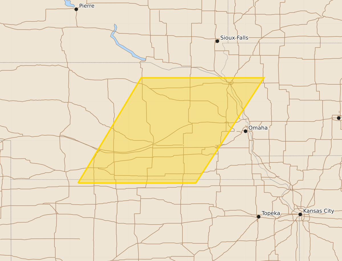 Risk area map for Severe Thunderstorm Watch issued July 30 at 10:24PM CDT until July 31 at 1:00AM CDT by NWS Omaha/Valley NE
