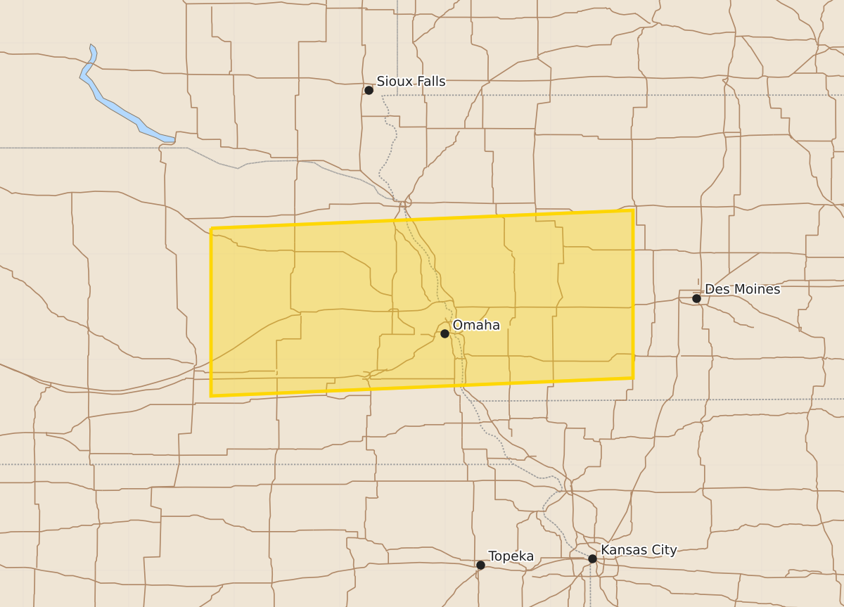 Risk area map for Severe Thunderstorm Watch issued August 13 at 1:31AM CDT until August 13 at 8:00AM CDT by NWS Omaha/Valley NE
