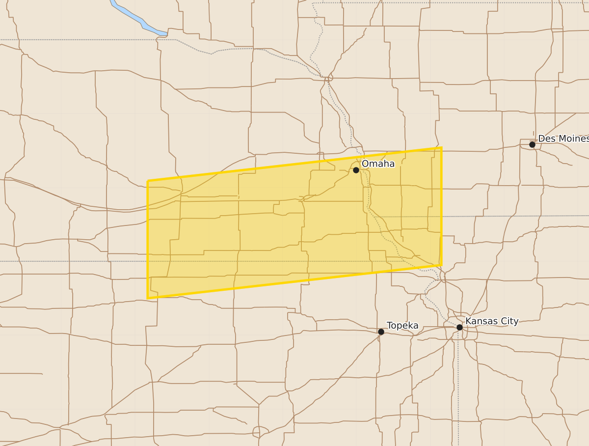 Risk area map for Severe Thunderstorm Watch issued June 5 at 11:45PM CDT until June 6 at 2:00AM CDT by NWS Omaha/Valley NE