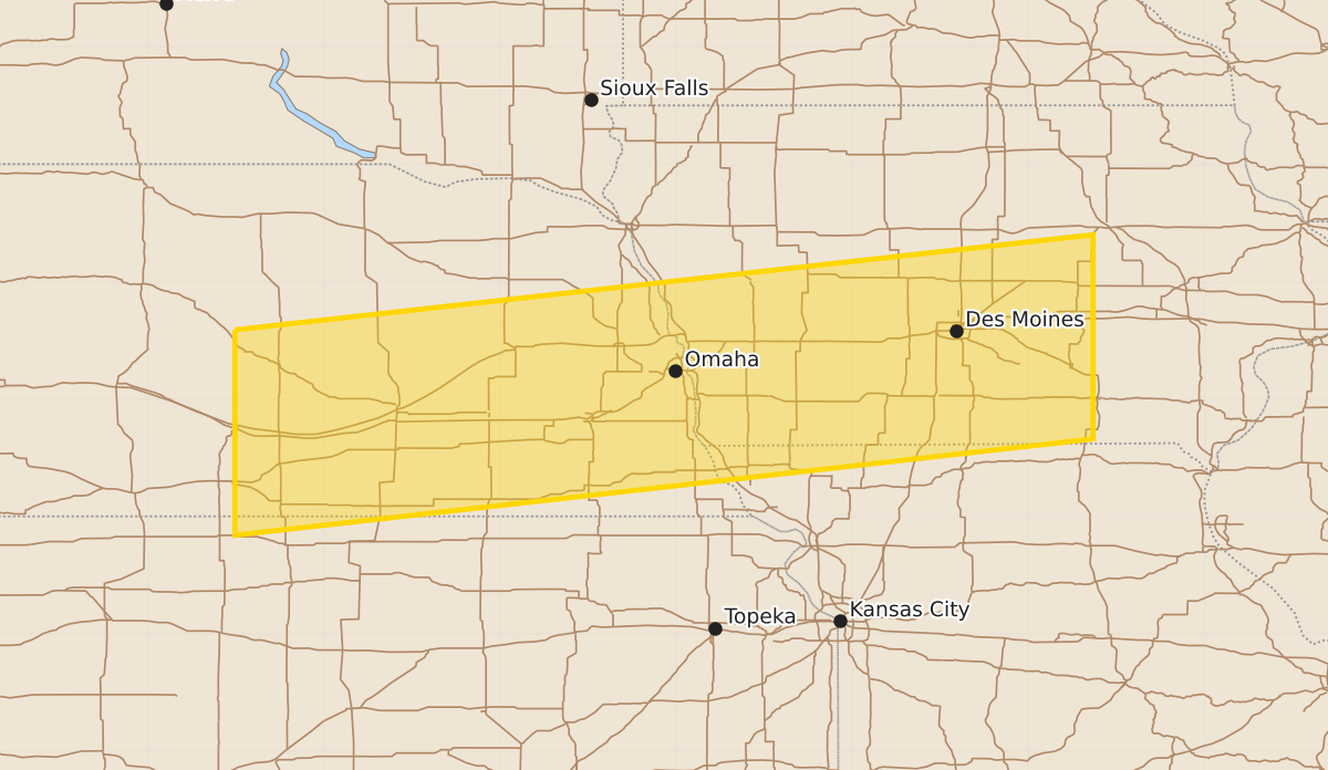 Risk area map for Severe Thunderstorm Watch issued June 11 at 2:13AM CDT until June 11 at 10:00AM CDT by NWS Omaha/Valley NE